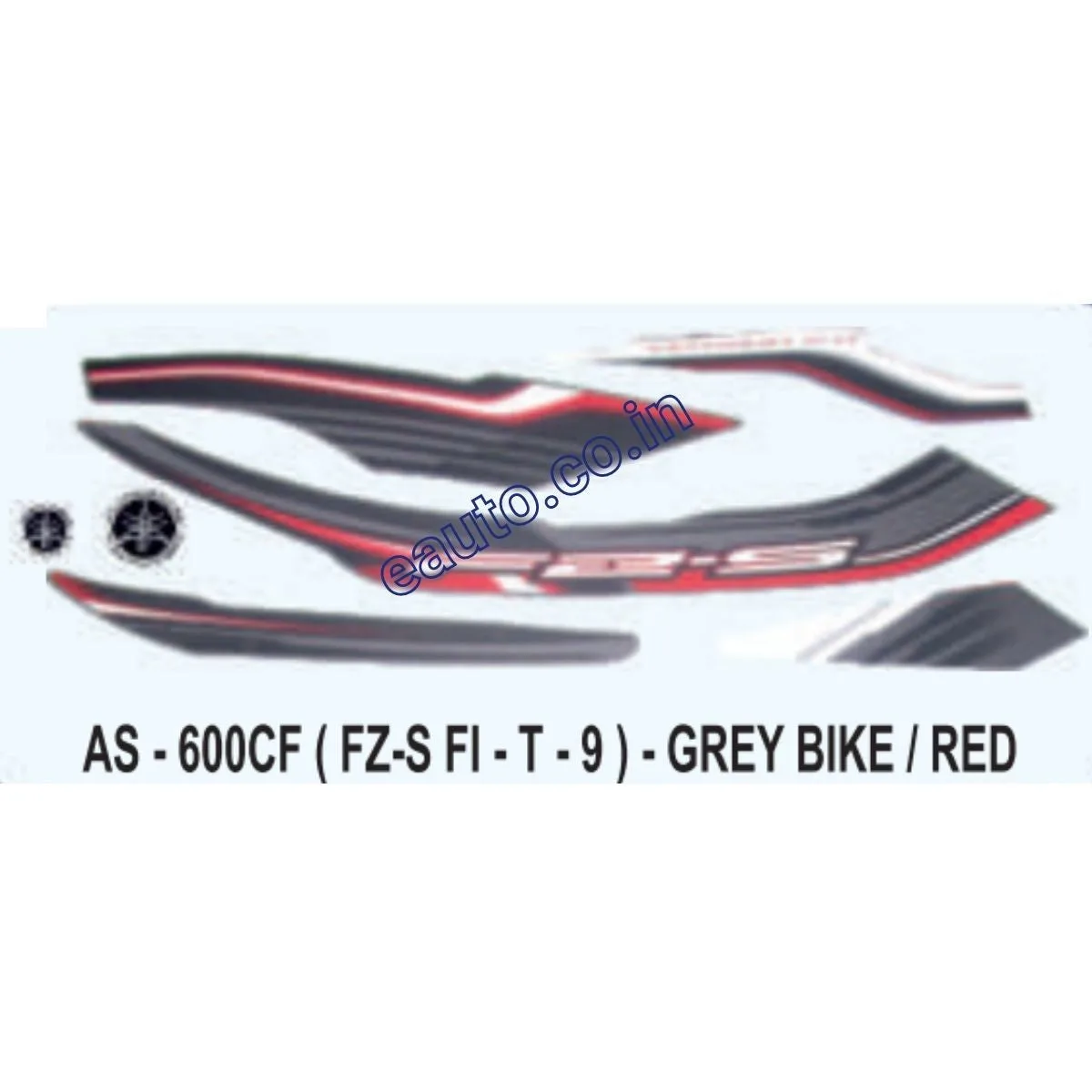 Graphics Sticker Set for Yamaha FZ-S FI | Type 9 | Grey Vehicle | Red Sticker | Both Sides