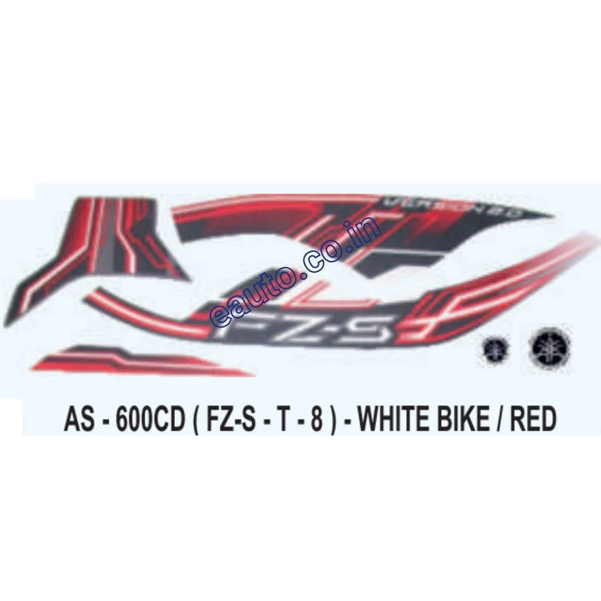 Graphics Sticker Set for Yamaha FZ-S | Type 8 | White Vehicle | Red Sticker | Both Sides