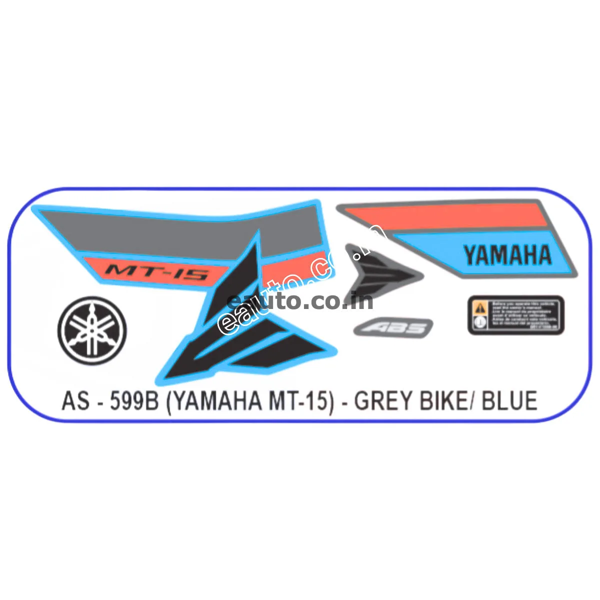 Graphics Sticker Set for Yamaha MT 15 | Grey Vehicle | Blue Sticker | Both Sides