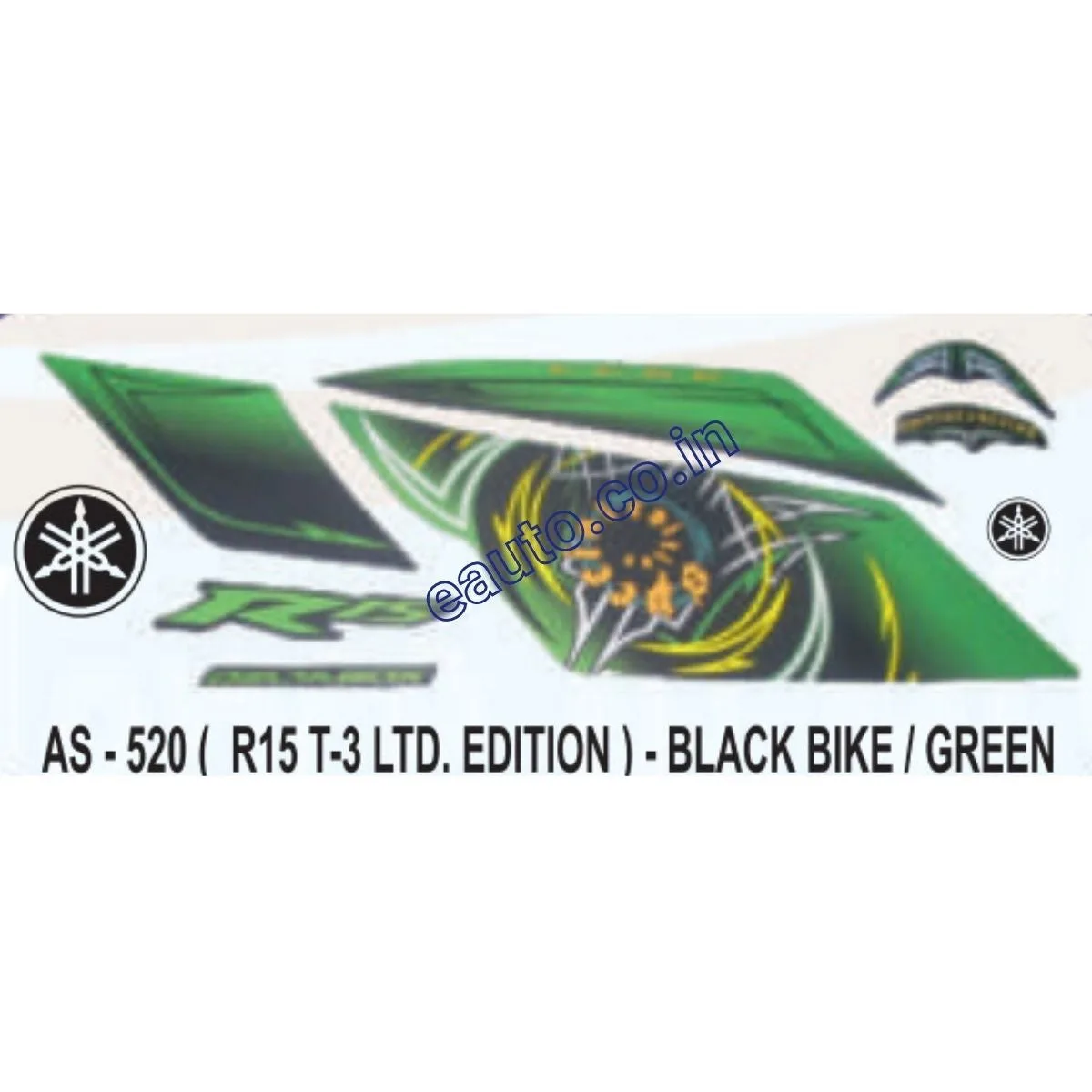 Graphics Sticker Set for Yamaha R15 | Type 3 | Black Vehicle | Green Sticker | Both Sides