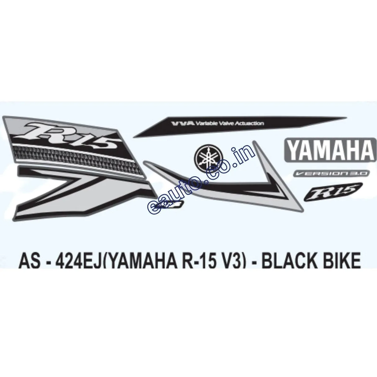 Graphics Sticker Set for Yamaha R15 V3 | ABS | Black Vehicle | Black Sticker | Both Sides