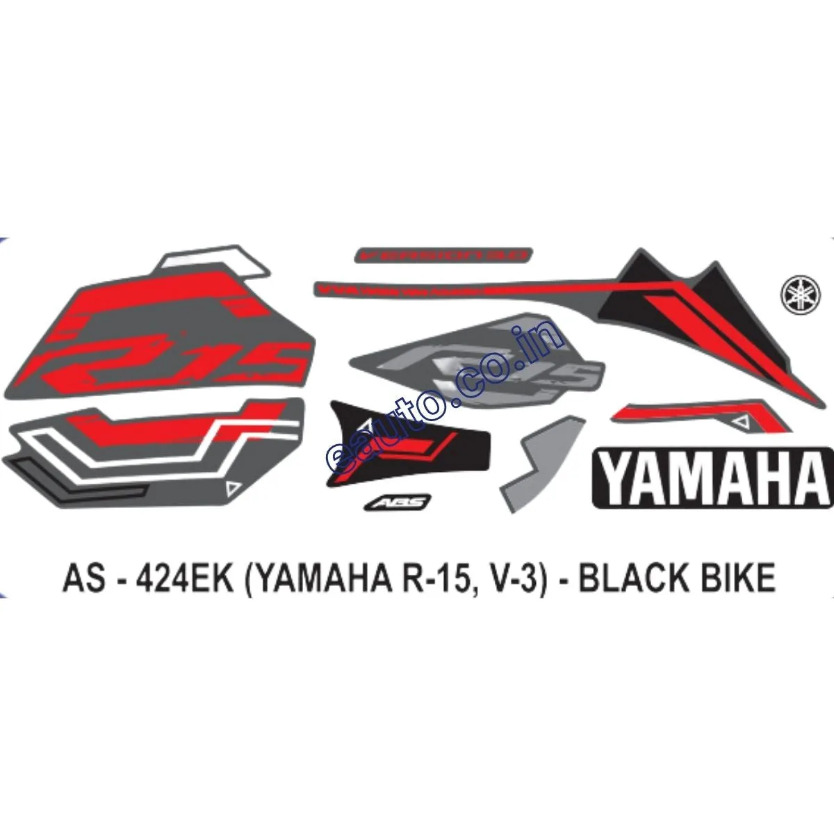 Graphics Sticker Set for Yamaha R15 V3 | ABS | Black Vehicle | Red Sticker | Both Sides