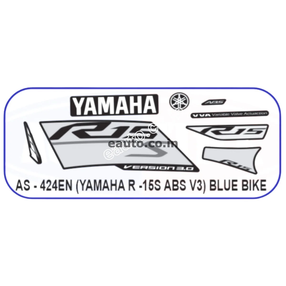Graphics Sticker Set for Yamaha R15S V3 | ABS | Blue Vehicle | Black & Grey Sticker | Both Sides