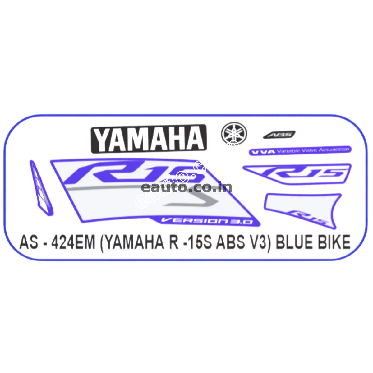Graphics Sticker Set for Yamaha R15S V3 | ABS | Blue Vehicle | Blue & Grey Sticker | Both Sides
